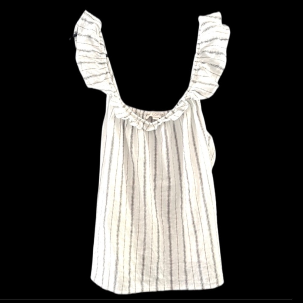 Loft Cut Out Tank Top Size Small White with Blue and Gold Stripes